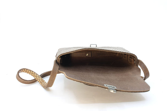 Beige schoudertas met print - klein model