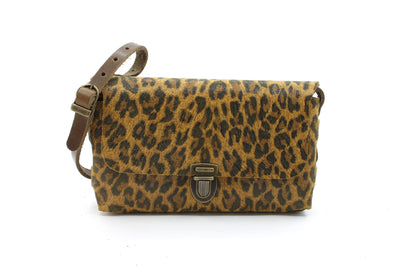 Leren crossbody tas met luipaard print - klein model
