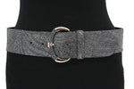 dames brede riem grijs leer 6 cm