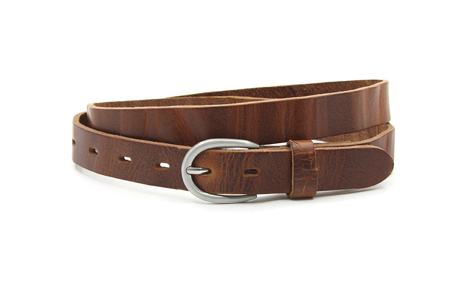 dames smalle riem midden bruin leer 2.5 cm