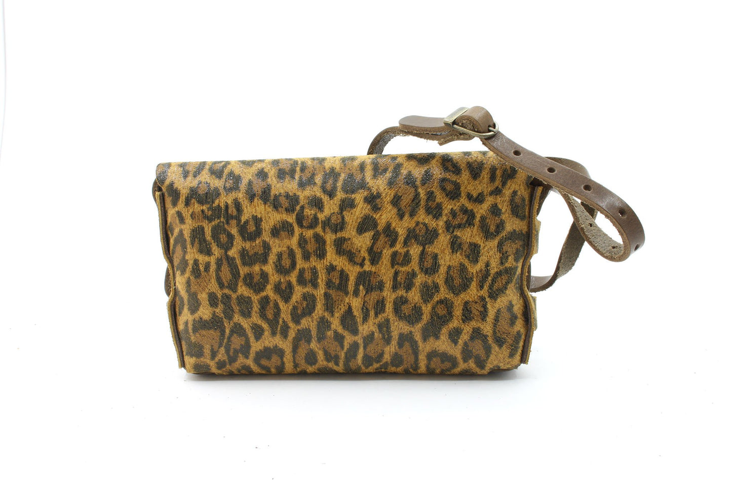 Leren crossbody tas met luipaard print - klein model