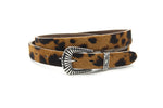 dames smalle riem cognac/zwart leer 2.5 cm