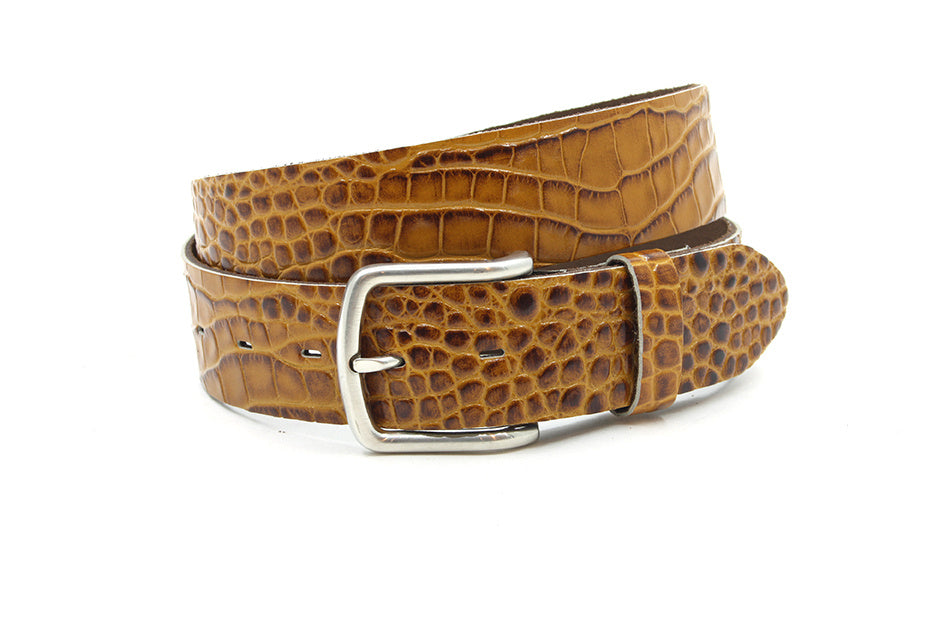 Dames jeansriem cognac croco