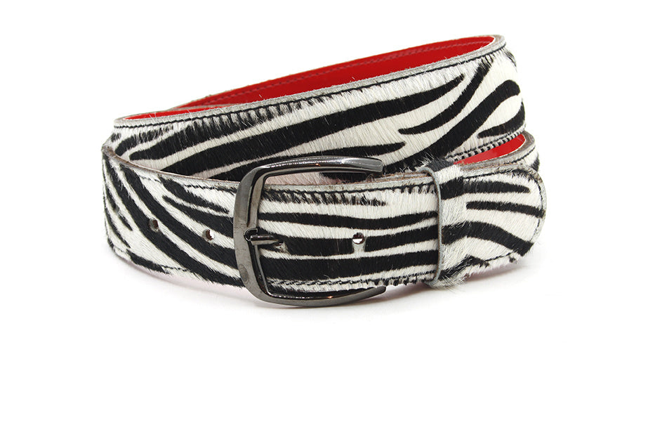 Dames riem hair-on zebra print wit/zwart