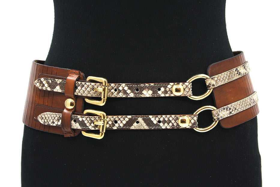 Dames heupriem cognac met print