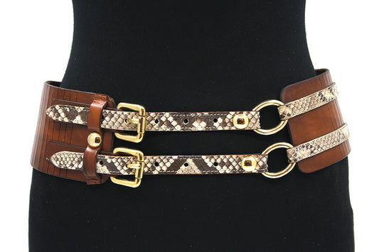 Dames heupriem cognac met print