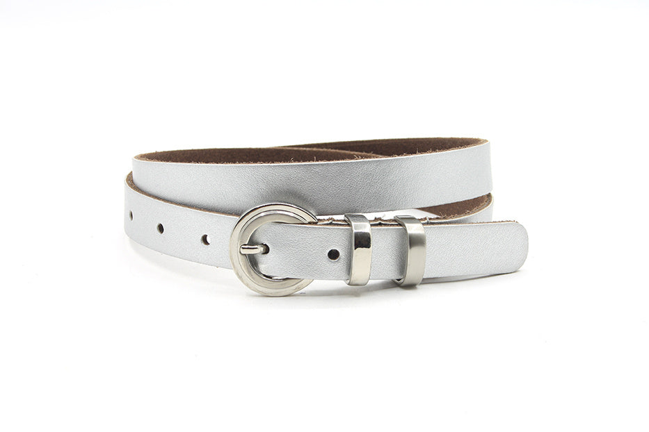 dames smalle riem zilver leer 2 cm