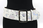 dames brede riem wit / zilver leer 8 cm