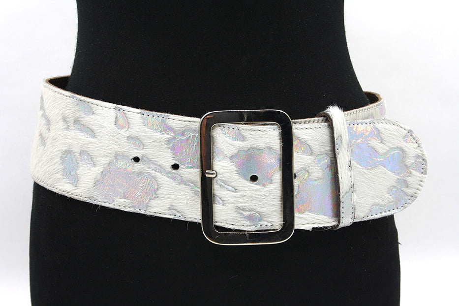 Dames riem wit hair-on met zilver