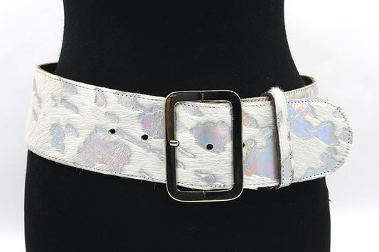 Dames riem wit hair-on met zilver