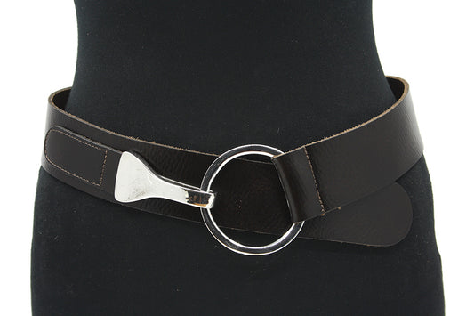 dames brede riem bruin leer 4.5 cm