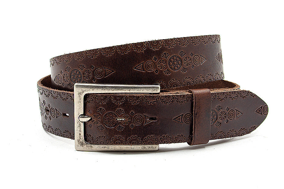 Dames riem choco bruin met Inka print
