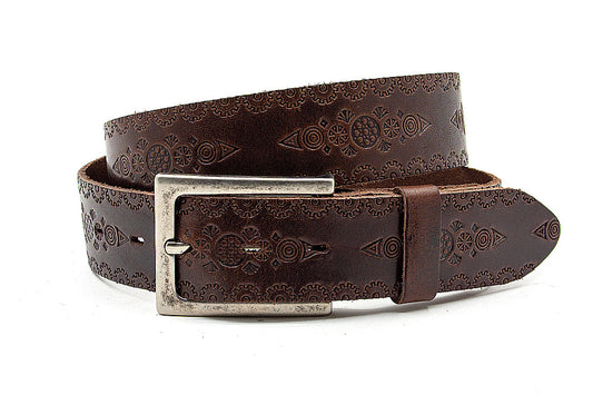 Dames riem choco bruin met Inka print