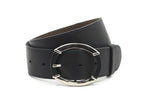 dames brede riem donker grijs leer 5 cm