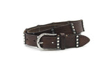 dames riem met studs bruin leer 3 cm