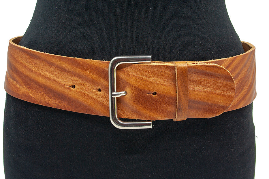 Brede lederen dames heupriem cognac