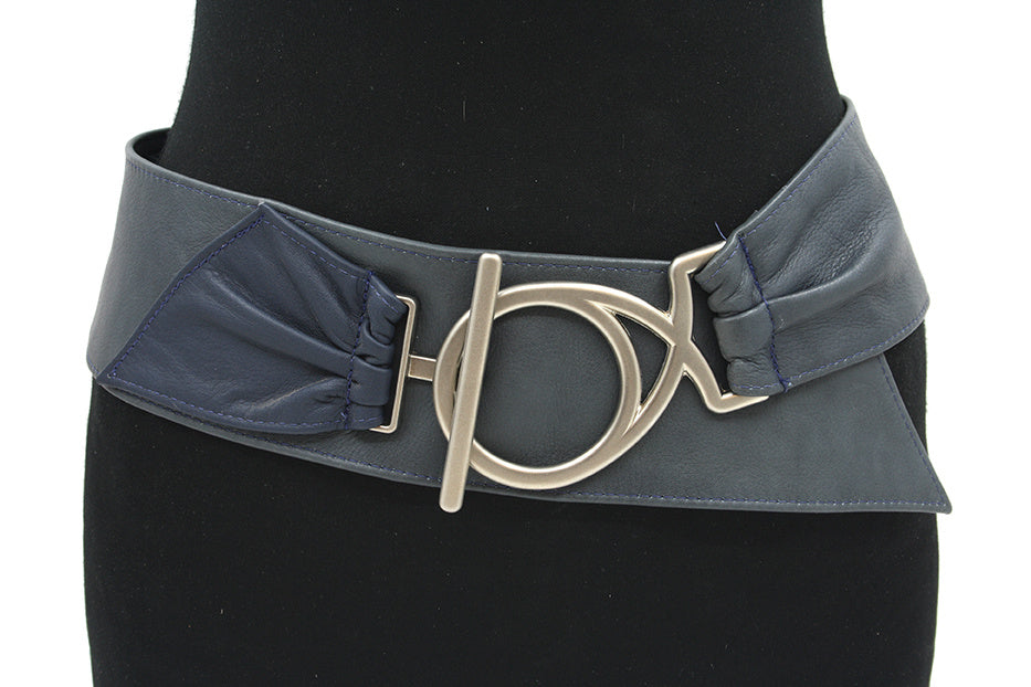 Dames nappa afhangriem grijs/blauw