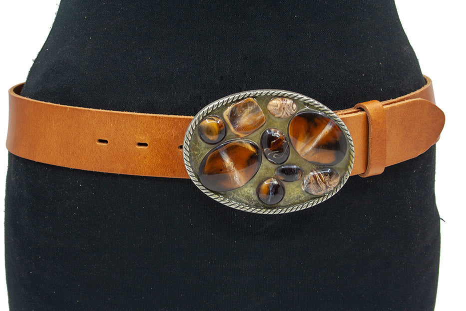 Dames jeans riem cognac