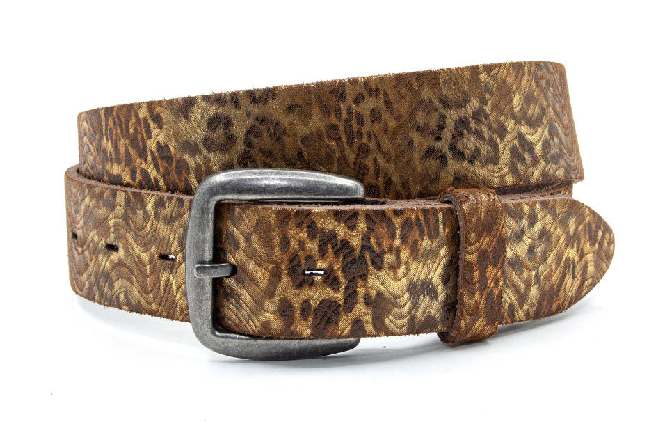 Jeans riem met tijgerlook brons