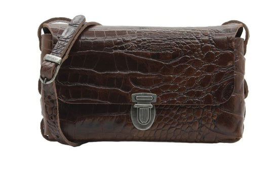 Zwarte crossbody tas met kroko print - klein model