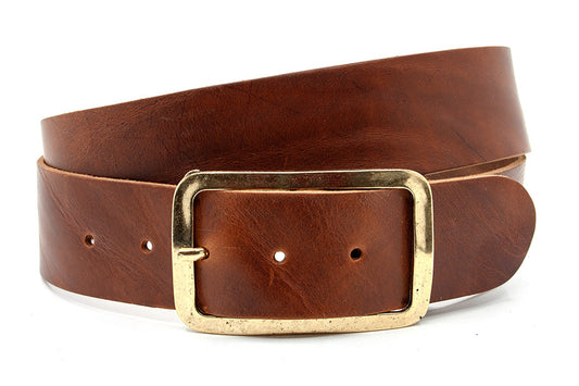 Stoere jeans riem warm bruin
