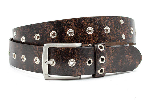 Bruine jeansriem met ringen