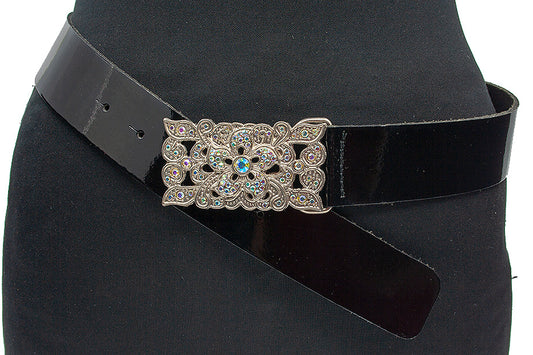 Zwarte lak dames riem