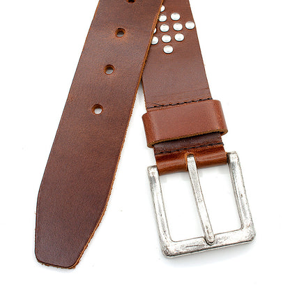 Stoere jeans riem cognac met studs