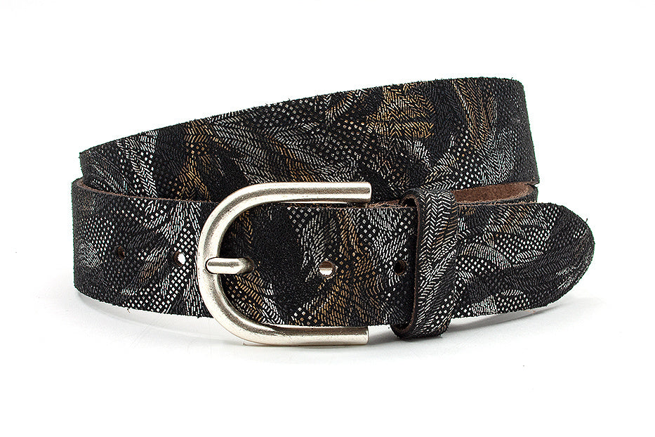 Dames riem zwart/bruin met fantasieprint