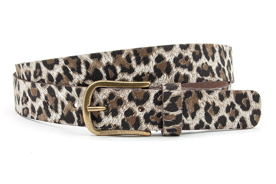 Dames riem zwart/beige leopard