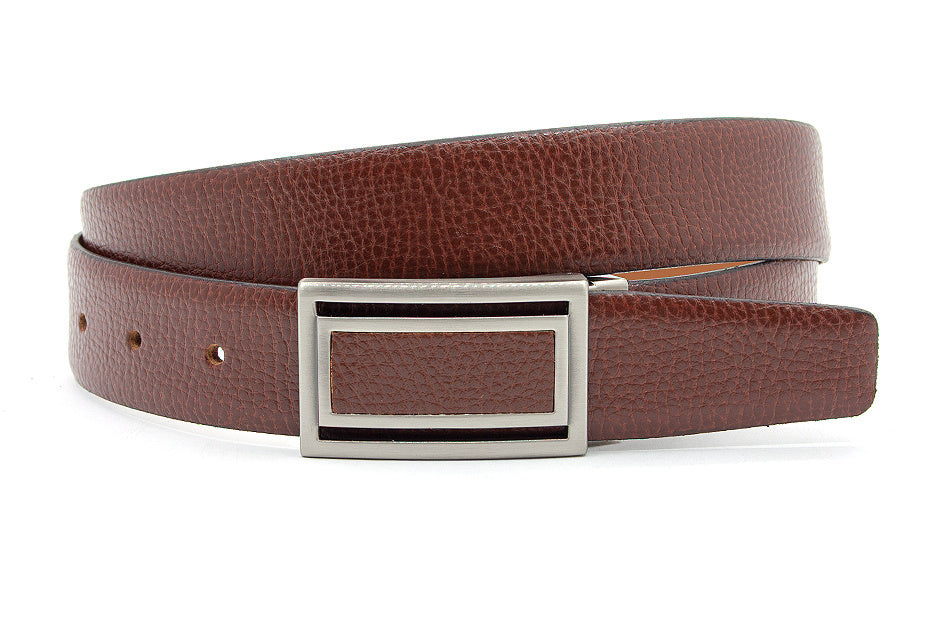 Heren pantalonriem rood bruin met plaatgesp