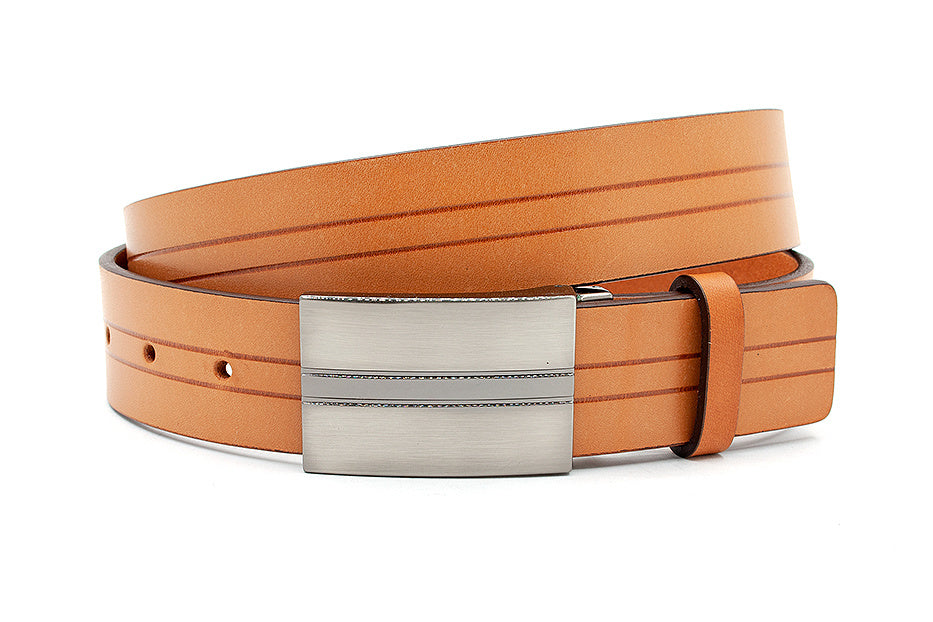 Cognac pantalon riem  met sleuf
