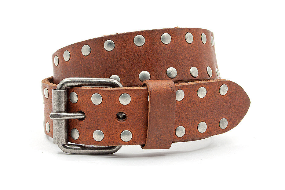 Leren kinderriem cognac met studs