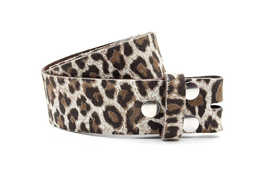 Dames riem zonder gesp zwart/beige leopard