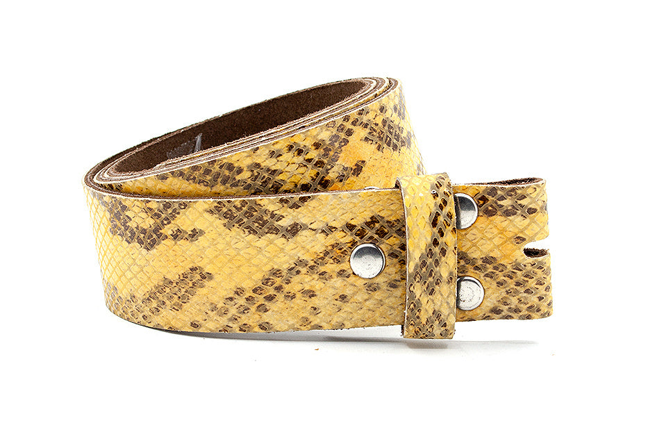 dames riem zonder gesp geel / zwart leer 4 cm