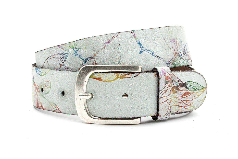 Damesceintuur lichtgrijs  met bloemenprint