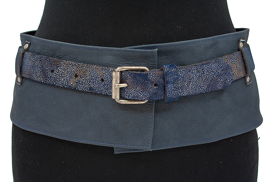 Blauwe nappa ceintuur met riempje