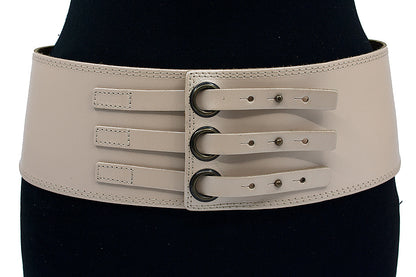 Brede heupriem beige met 3 sluitingen