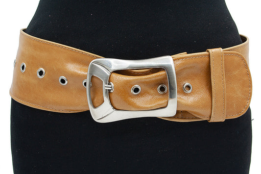 Dames nappa leren taille/heupceintuur okergeel