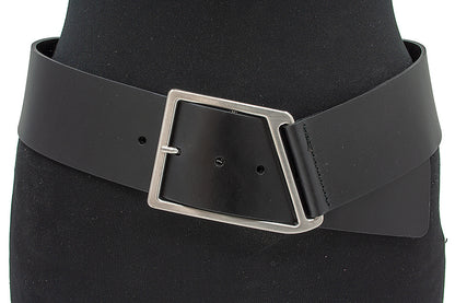 dames brede riem zwart leer 6 cm