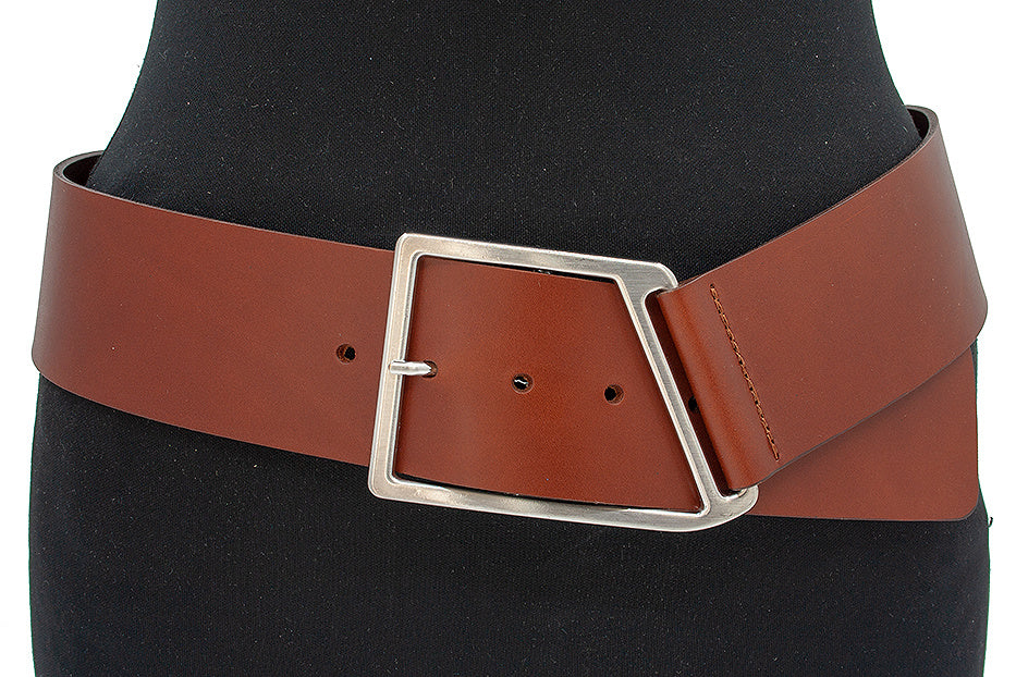 dames brede riem cognac leer 6 cm