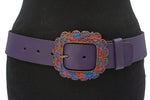 dames brede riem paars leer 5 cm