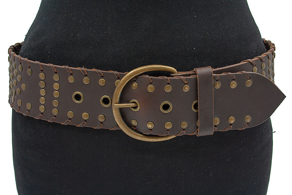 Dames riem bruin met bronzen nieten