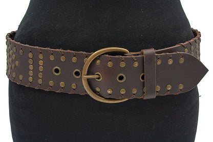 Dames riem bruin met bronzen nieten