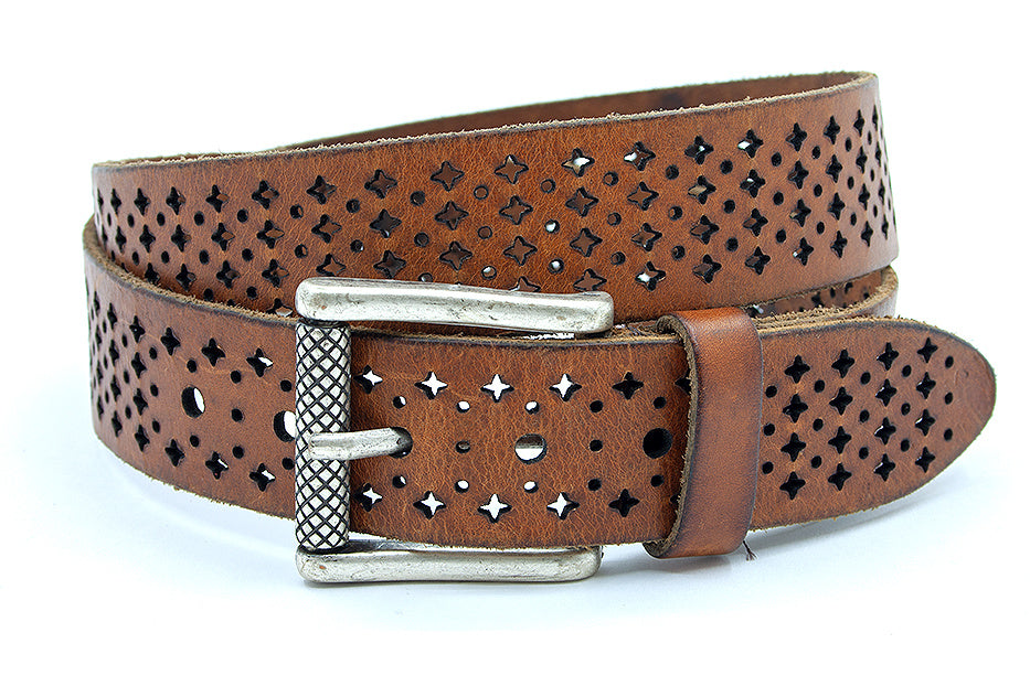 Dames riem cognac gelaserd