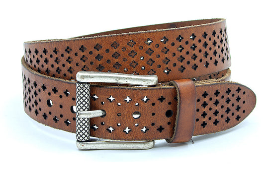 Dames riem cognac gelaserd