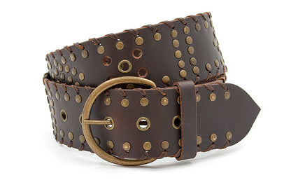 Dames riem bruin met bronzen nieten