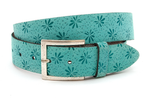 dames jeans riem turquoise leer 4 cm