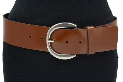 dames brede riem cognac leer 6 cm