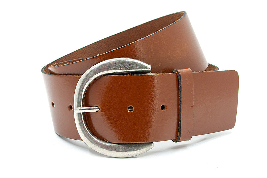 dames brede riem cognac leer 6 cm